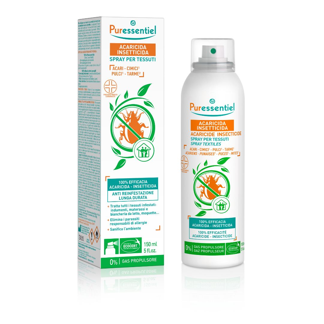 Puressentiel - Spray Acaricida Insetticida Presidio Medico Chirurgico - Per Tessuti - Efficacia Scientificamente Provata - Anti Reinfestazione a lunga durata - 0% gas propulsore - 150 ml, 1-image